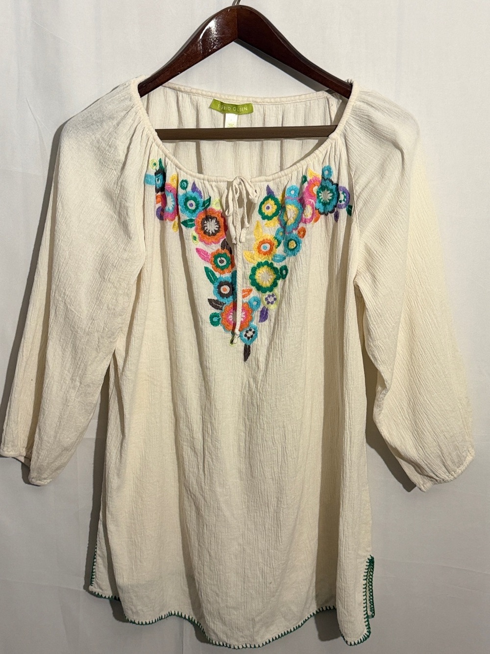 Sigrid Olsen Floral Embroidered Cotton Tunic Top Cream L
